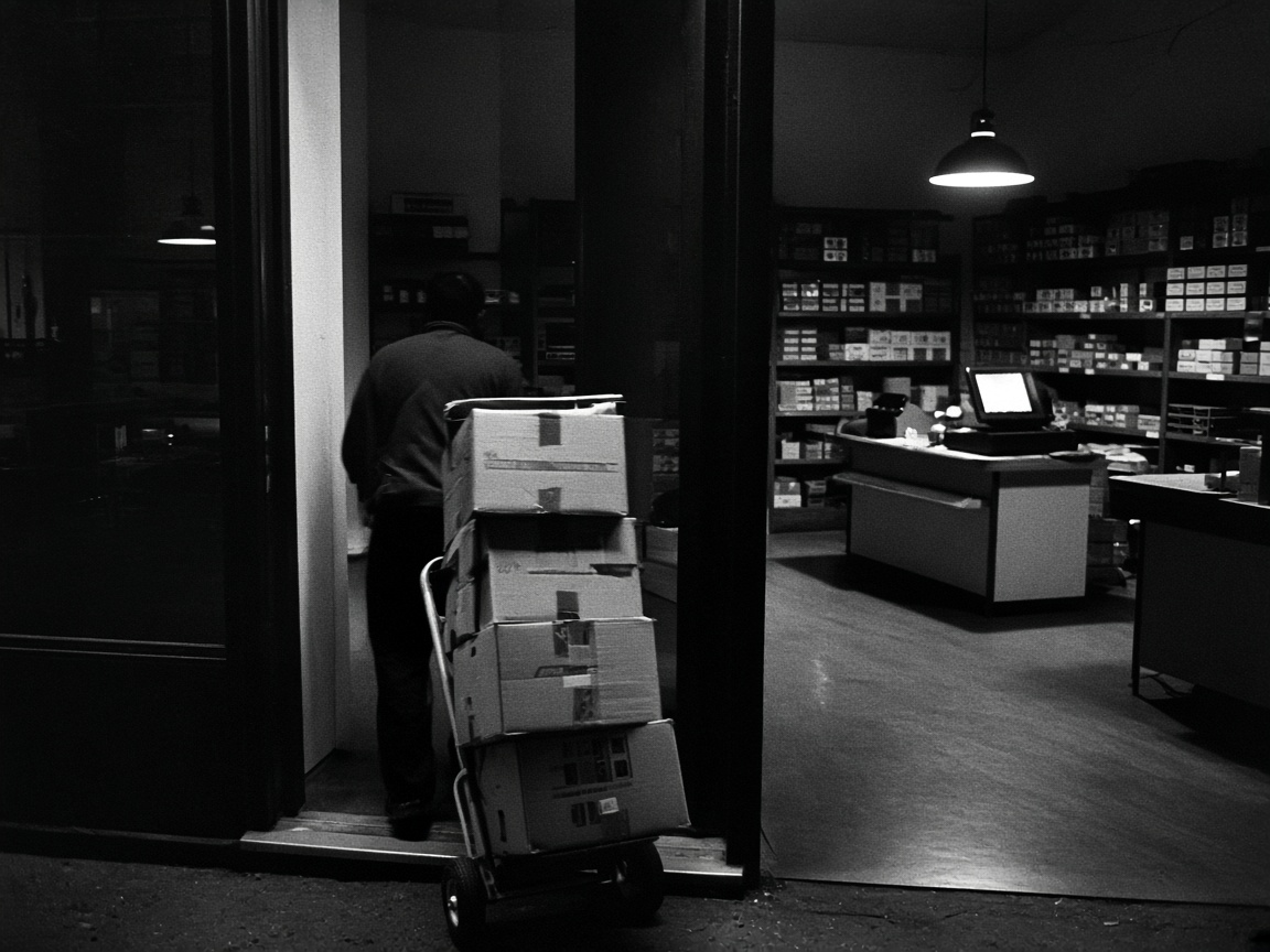 Inventory moving into a store that is still open and lit