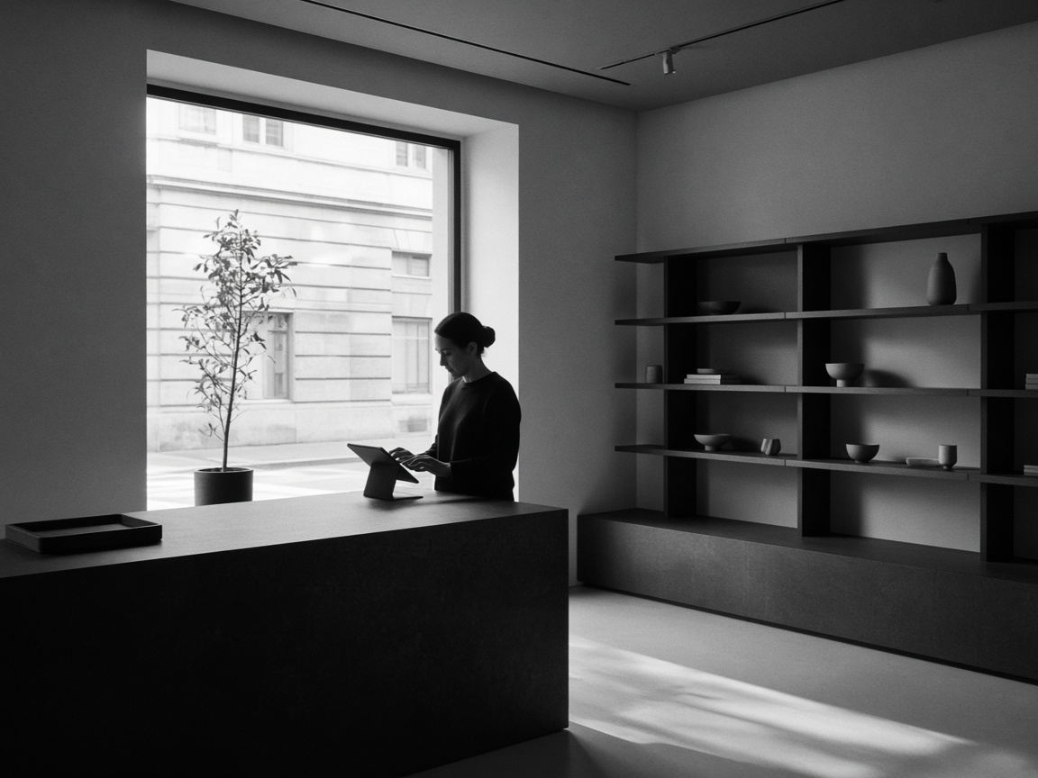 Operator running a calm store from a tablet at the counter