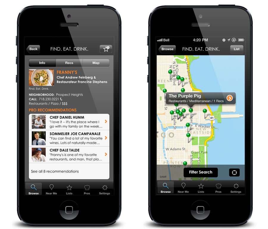 Find. Eat. Drink. destination detail and nearby map